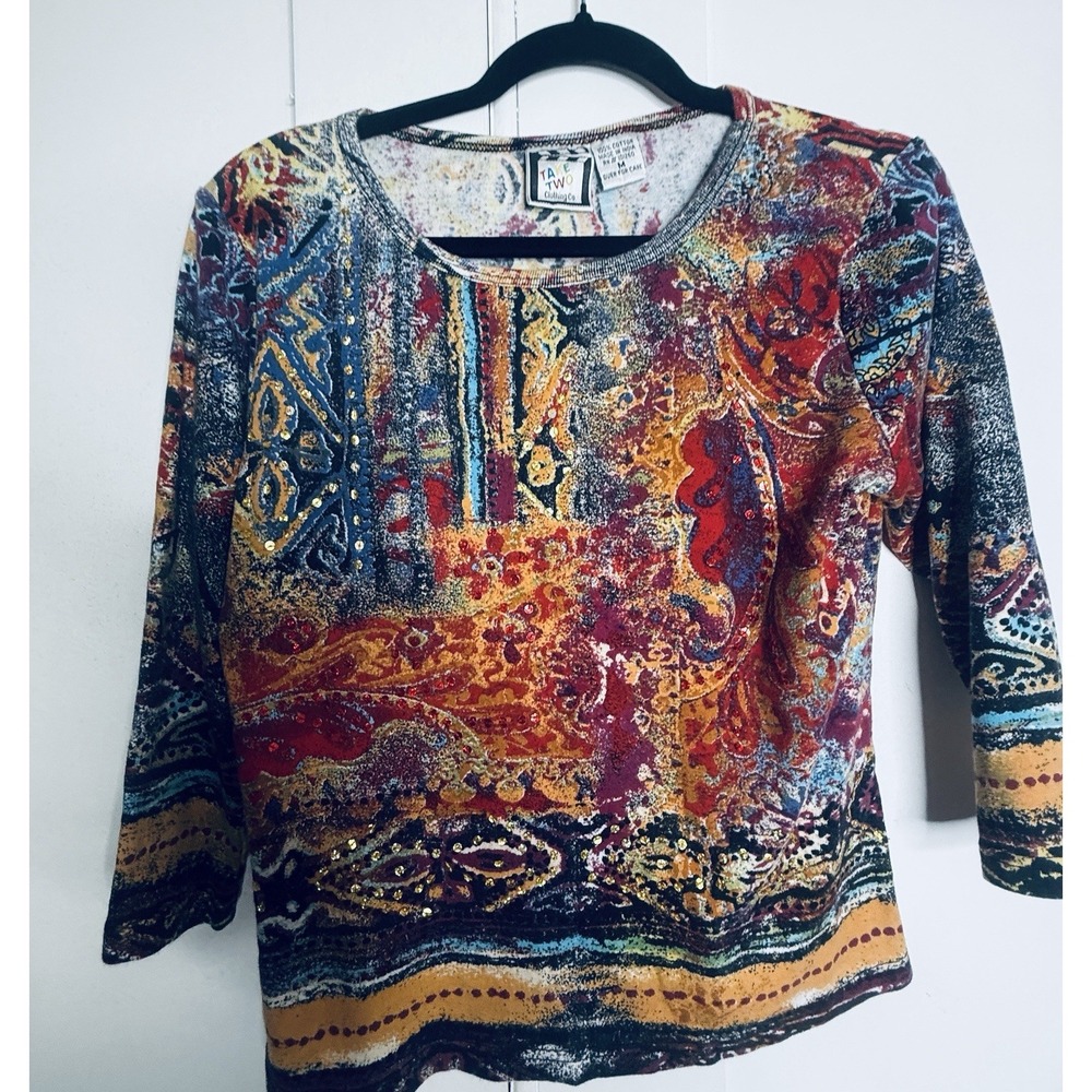 Vintage Take Two Clothing Embellished Graphic Abstract Cotton Boho Artsy Size M